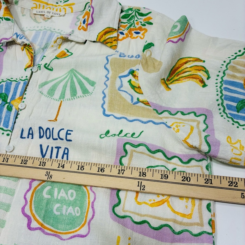 Label of Love Women's Shirt Size M Linen Blend Colorful Graphic 3/4 sleeves - Picture 13 of 15